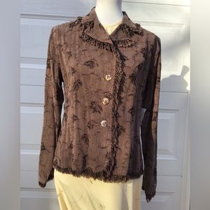 Tianello unlined jacket NWT. textured pattern, fringe edges. Size M